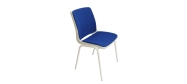 Ana stol med hvid malet stel, hvid plastskal og Oxford stof 66071 blå. Der er 5 års garanti på Ana stole.