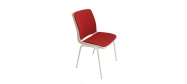 Ana stol med hvid malet stel, hvid plastskal og Oxford stof 21 rød. Der er 5 års garanti på Ana stole.