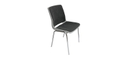 Ana stol med krom stel, lysgrå plastskal og Oxford stof sort-grå nr. 33 på sæde og ryg. Der er 5 års garanti på Ana stole.