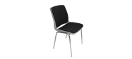 Ana stol med krom stel, lysgrå plastskal og Fame stof sort nr. 60051 på sæde og ryg. Der er 5 års garanti på Ana stole.